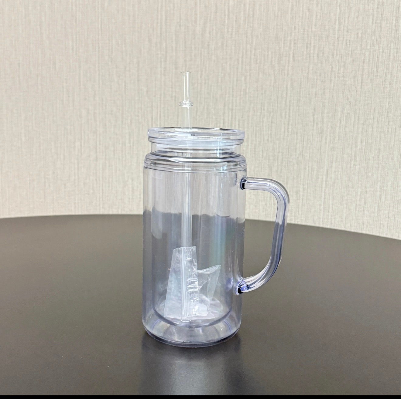 Double-Wall Clear Plastic Mug with Lid & Straw