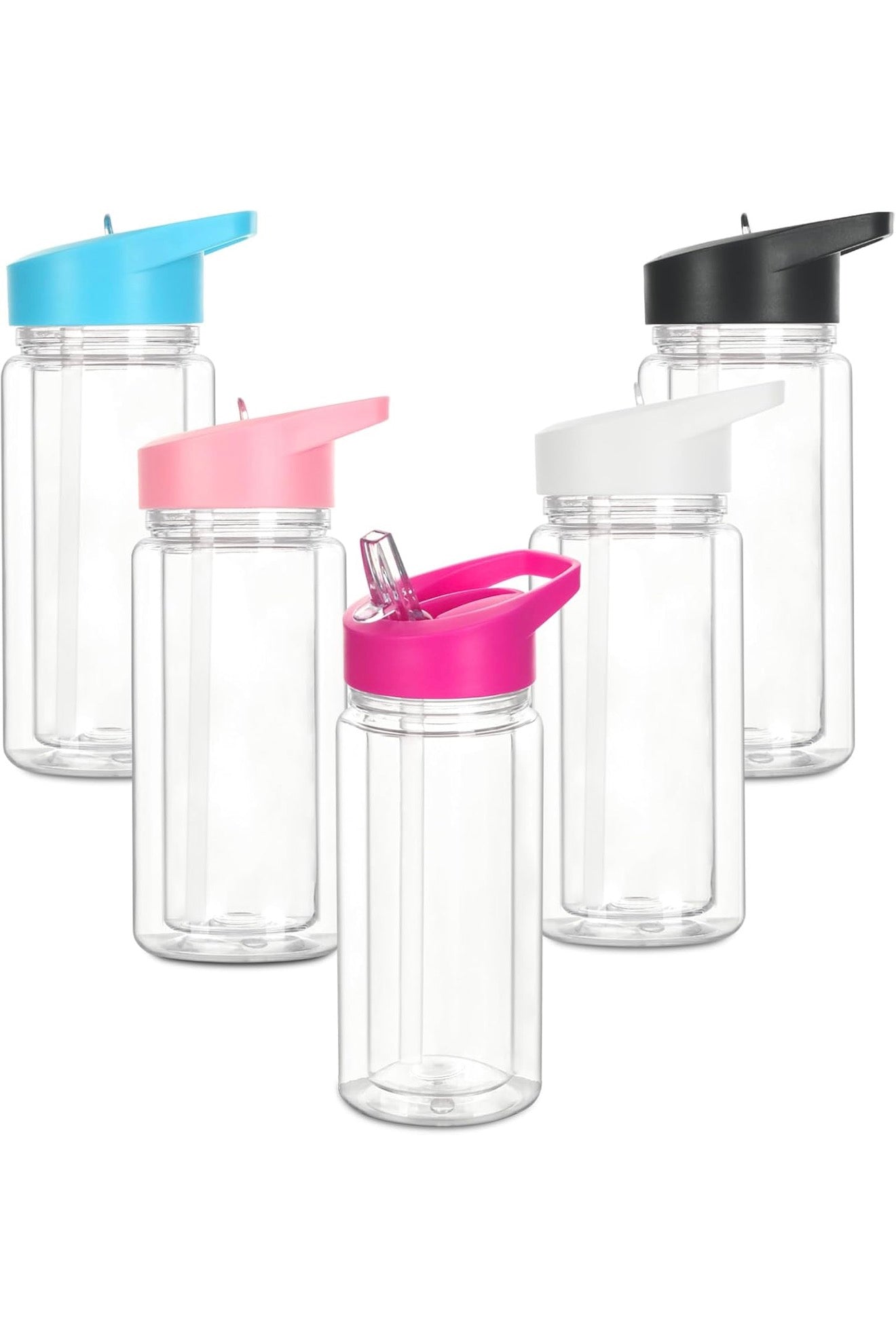 Double-Wall Clear Water Bottle with Flip Straw Lid – 5 Colors