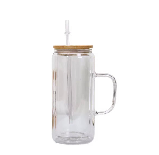 Glass Mug with Bamboo Lid & Straw