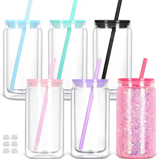 Glass Tumbler Cups with Lids and Straws